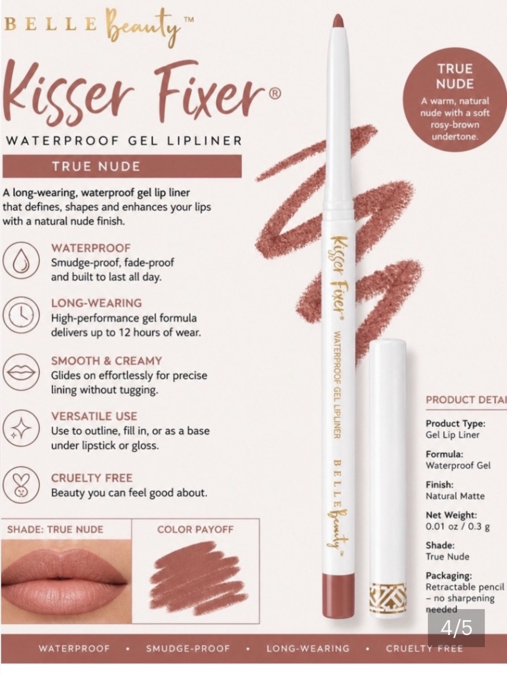 Belle by Kim Gravel 3 pack Waterproof Gel Lip Liner True Nude or Mauve Nude - Picture 9 of 9